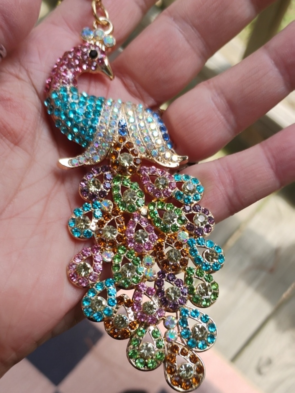Multicolor Crystal Peacock Bag Charm Keychain